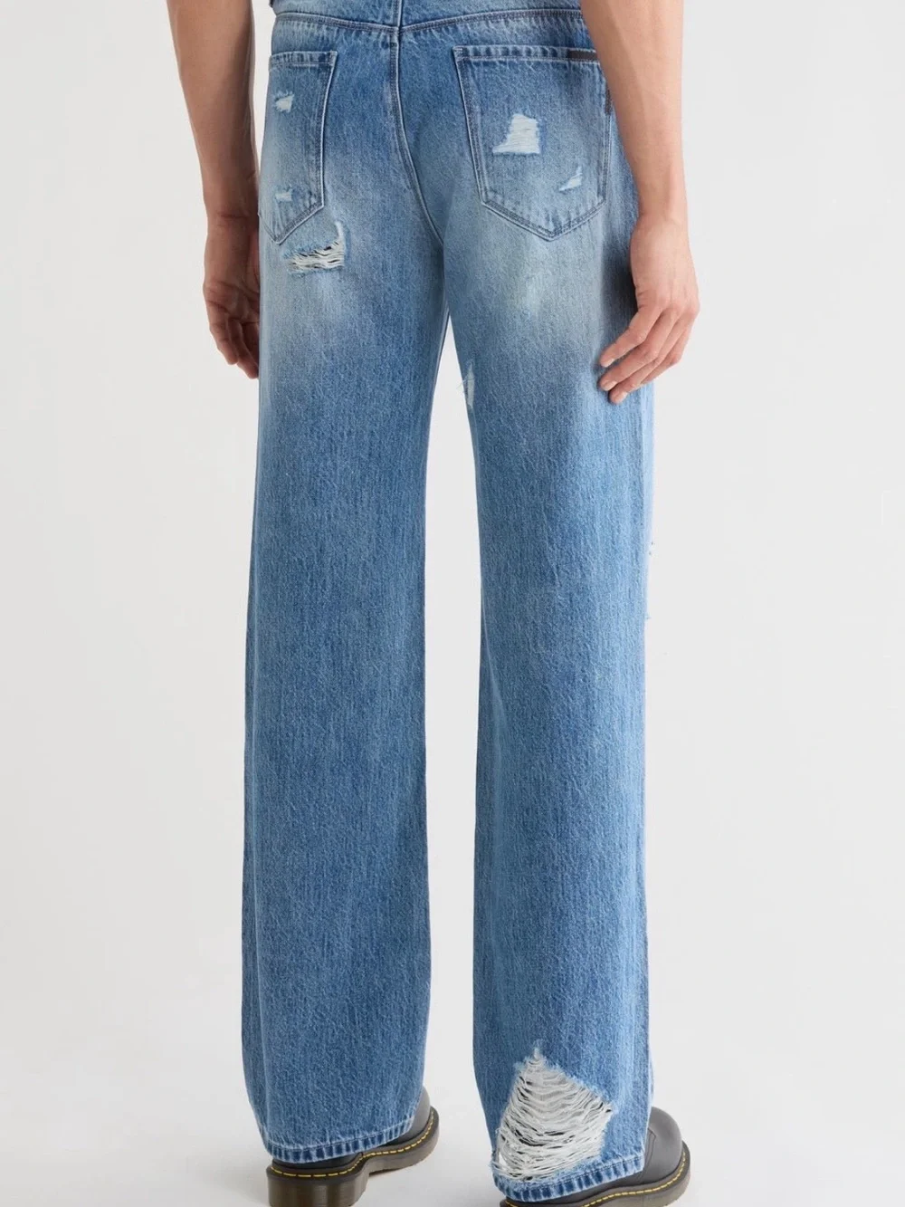 RtA Jonas Distressed Straight-Leg Jeans in Medium Blue